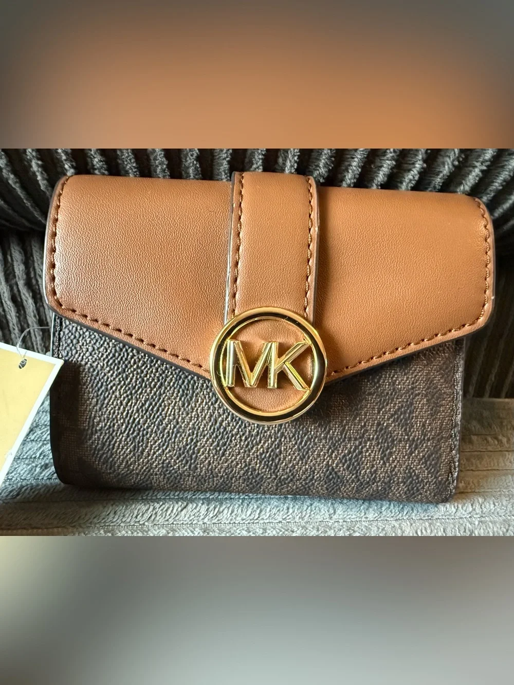 Michael Kors New Tan and Brown Logo-Accented Signature Wallet Carmen Bifold Flap